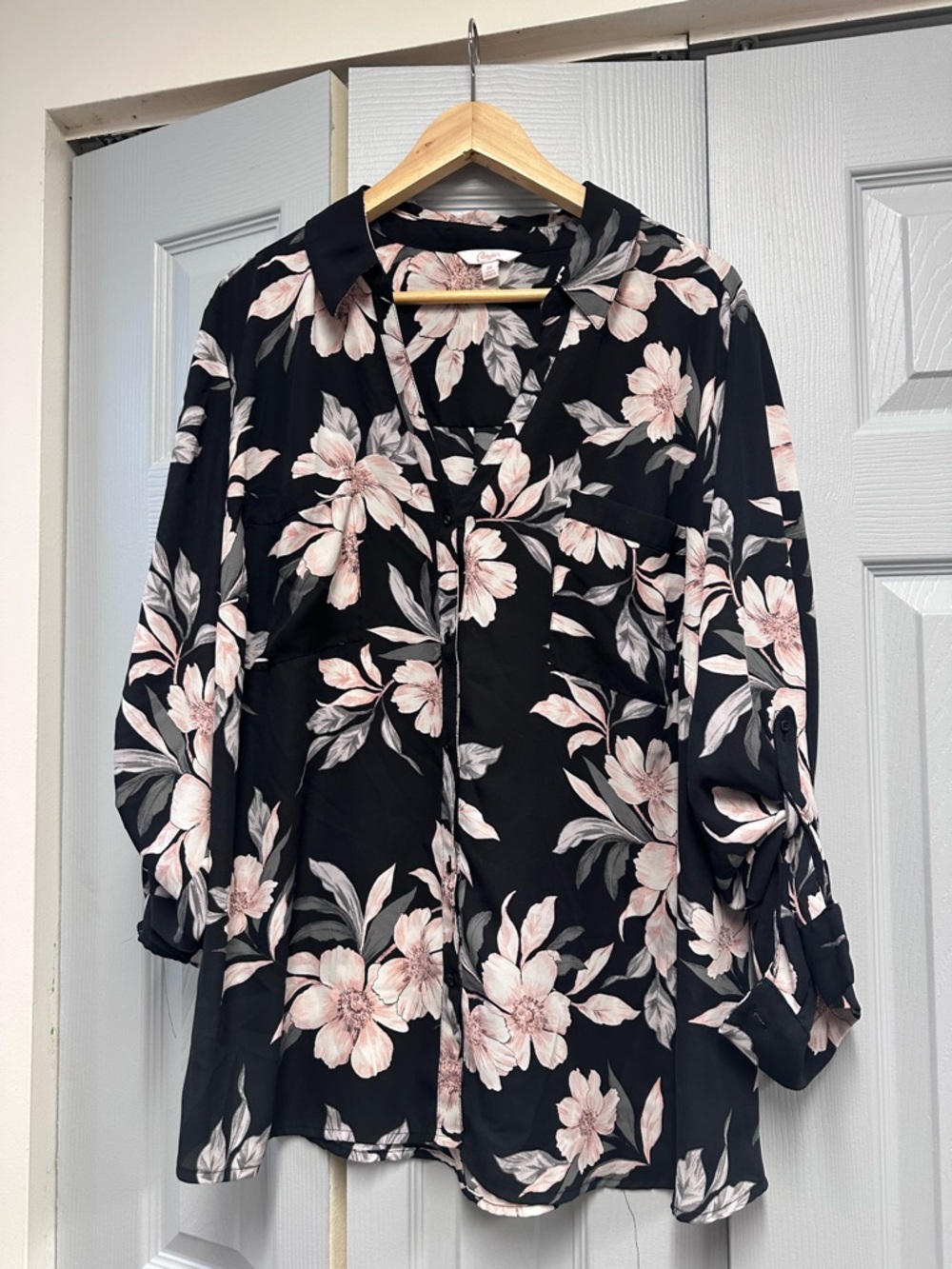 Candie's Black Blouse with Pink Floral Print